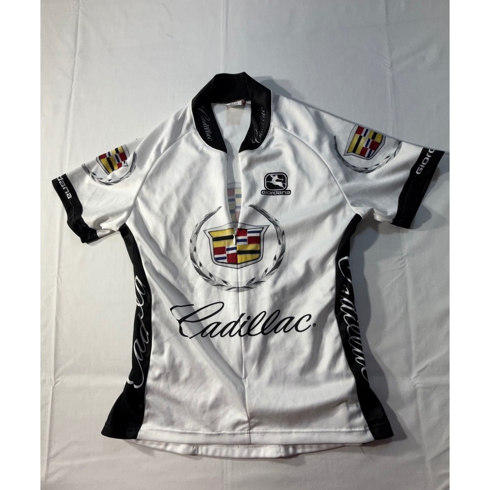 Giordana Cadillac Cycling Jersey Mens Medium White Black Short Sleeve Made Italy